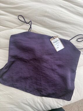Massimo Dutti Deep Purple Satin Spaghetti Strap Cami